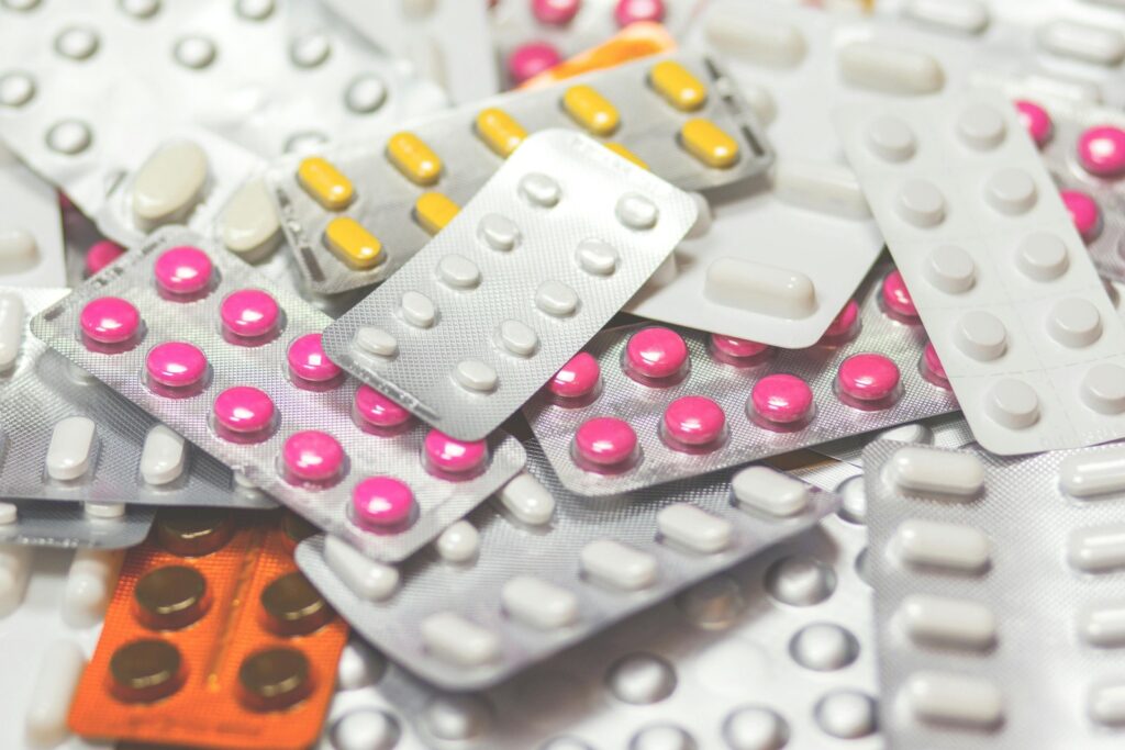 Blister packs containing pharmaceutical tablets.