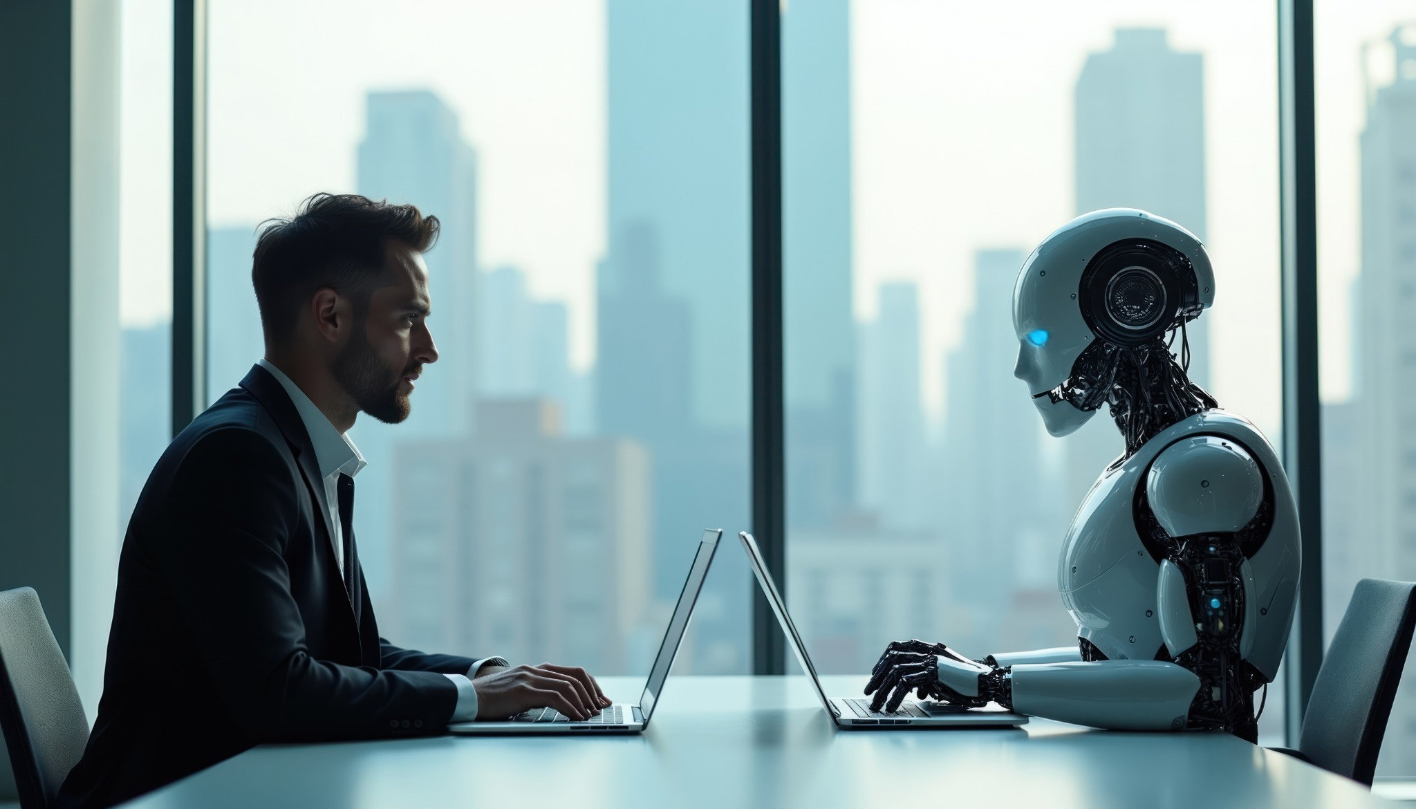Two SME colleagues review an AI-generated client summary together before using it in their work.